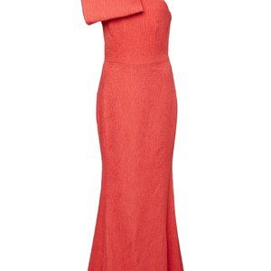Rebecca Vallance Salmon one shoulder bow embellished maxi dress